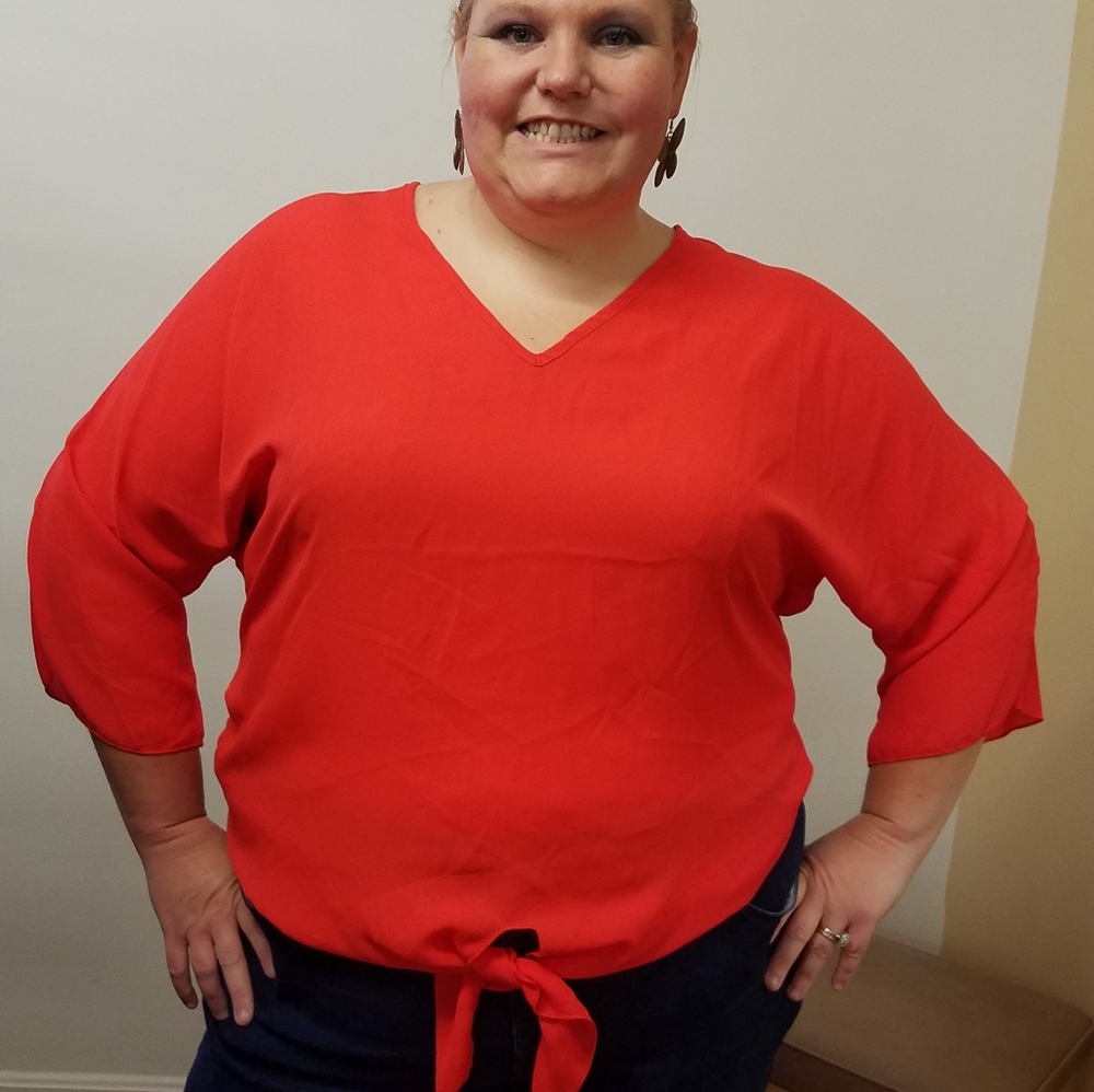 Boutique Coral Red Tie Front Top Plus size 1x 2x 3x